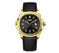 Rotary Men's Apex 100 Black Dial Gold Tone Case Black Leather Strap Watch