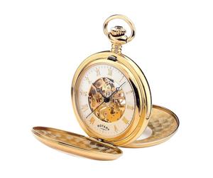 Rotary Men's Gold Plated Skeleton Pocket Watch