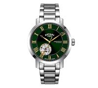 Rotary Men's Green Open Heart Dial Stainless Steel Bracelet Watch