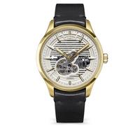 Rotary Men's Greenwich Skeleton Automatic 100M Water Resistance Gold Plated Stainless Steel Black Leather Strap Watch
