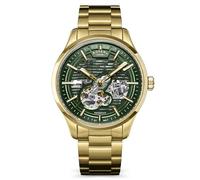 Rotary Men's Greenwich Skeleton Automatic 100M Water Resistance Green Dial Gold Plated Stainless Steel Bracelet Watch