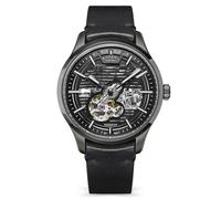 Rotary Men's Greenwich Skeleton Automatic 100M Water Resistance Gun Stainless Steel Black Leather Strap Watch