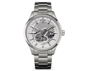 Rotary Men's Greenwich Skeleton Automatic 100M Water Resistance Stainless Steel Bracelet Watch