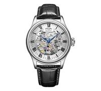 Rotary Men's Greenwich Stainless Steel Skeleton Dial Black Leather Strap Watch