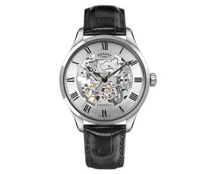 Rotary Men's GreenwichStainless Steel Black Leather Strap Watch