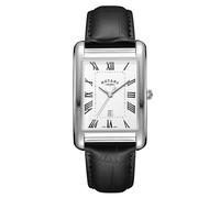 Rotary Men's Heritage Astoria Rectangular Stainless Steel Case Black Leather Strap Watch