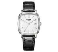 Rotary Men's Heritage Astoria Square Stainless Steel Case Black Leather Strap Watch