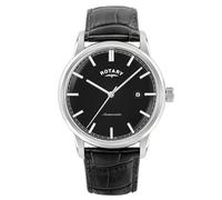 Rotary Men's Heritage Automatic Stainless Steel Black Leather Strap Watch