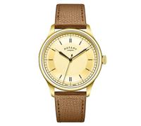 Rotary Men's Heritage Gold Plated Stainless Steel Brown Leather Strap Watch