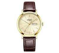 Rotary Men's Heritage Gold Plated Stainless Steel Brown Leather Strap Watch