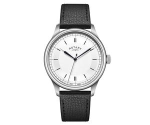 Rotary Men's Heritage Stainless Steel Black Leather Strap Watch