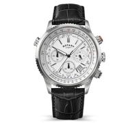 Rotary Men's Pilot Chronograph White Dial Stainless Steel Black Leather Strap Watch