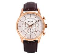 Rotary Men's Quartz Watch with White Dial Chronograph Display and Brown Leather Strap GS00313/01