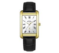 Rotary Men's Rectangle White Dial Black Leather Strap Watch