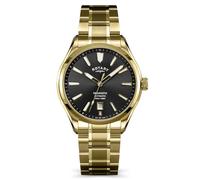 Rotary Men's Seamatic 100M Water Resistance Black Dial Gold Plated Stainless Steel Bracelet Watch