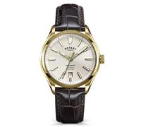Rotary Men's Seamatic 100M Water Resistance Gold Plated Stainless Steel Dark Brown Croc Leather Strap Watch