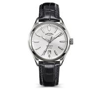 Rotary Men's Seamatic 100M Water Resistance Stainless Steel Black Croc Leather Strap Watch