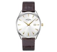 Rotary Men's Ultra Slim Quartz Watch with Leather Strap GS08010/02 (Silver, Silver with Gold)