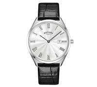 Rotary Men's Ultra Slim Quartz Watch with Leather Strap GS08010/01 (Silver with Silver Dial)