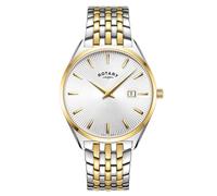 Rotary Men's Ultra Slim Two-Tone Gold Stainless Steel Watch with Silver Dial