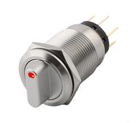 Rotary Push Button Switch 19mm 3 Positions Latching 2NO2NC 12 24V LED Indicator IP66 IK09 Stainless Steel for Industrial and CNC Machines (Red)