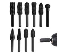 Rotary Rasp Set, Wood Carving Drill Bits, 1/4 Inch Shank with Steel Teeth, Hardened Carbon Metal Cutter, Filing Tool with Jagged, Workshop Equipment for Home Constructing