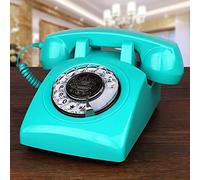 Rotary Retro Landline Phone with Curly Cord, Fixed Phone, Dial Antique Telephone, Old Fashioned Phone, Landline Phone Classical Decoration (Blue b)
