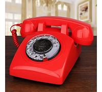 Rotary Retro Landline Phone with Curly Cord, Fixed Phone, Dial Antique Telephone, Old Fashioned Phone, Landline Phone Classical Decoration (Red b)