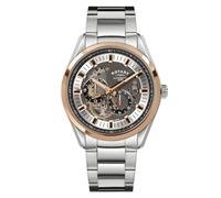 Rotary Men's Seamatic Eclipse 100M Water Resistance Silver & Rose Gold Plated Stainless Steel Bracelet Watch