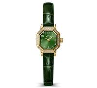 Rotary Ladies Heritage Astoria Gold Plated Stainless Steel Stone Set Green Leather Strap Watch