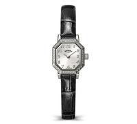 Rotary Ladies Heritage Astoria Stainless Steel Stone Set Black Leather Strap Watch