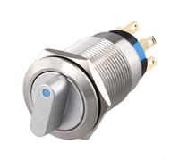 Rotary Switch 19mm Mounting Hole Diameter 3 Positions 2NO2NC Latching Type 12 24V IP66 Stainless Steel Push Button Switch (Blue)