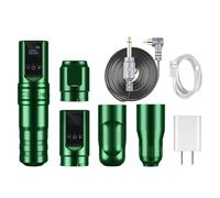 Rotary Tattoo Machine for Beginners Wireless Tattoo Pen Kit 2400mAh Battery 4.5-12V Adjustable Voltage RCA Connection Multiple Grips and Stroke Parts for Lining Shading Starter Artists,Green