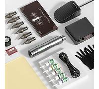 Rotary Tattoo Machine Kit with Tattoo Pen Power Supply 10 Cartridges 10 Color Bottles Foot Pedal for Professional Tattoo Artists Lining and Shading Work,Silver