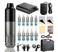 Rotary Tattoo Pen Kit for Beginners - Aluminum Tattoo Machine Set with 3.5mm Stroke, 0 to 4.5mm Adjustable Depth, Mini Power Supply and Foot Pedal for Home Practice,gun grey