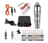 Rotary Tattoo Pen Machine Kit - Zinc Alloy Tattoo Machine with Adjustable Power Supply, Foot Pedal, 20 Cartridge Needles and Color Accessories for Lining Shading,Silver