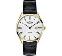 Rotary Ultra Slim Men's Gold Tone Case Black Leather Strap Watch