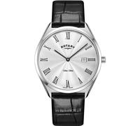 Rotary Men's Ultra Slim Quartz Watch with Leather Strap GS08010/01 (Silver with Silver Dial)
