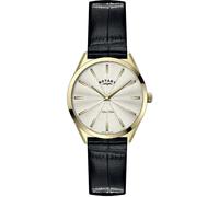 Rotary Women's Ultra Slim Watch with Black Leather Strap LS08013/03 (Gold & Gold)
