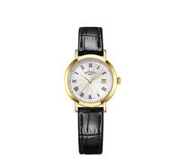 Rotary Women's Heritage White Dial Gold Tone Stainless Steel Black Leather Strap Watch