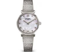 Rotary Women's 1985 Stone Set Mother Of Pearl Dial Stainless Steel Mesh Bracelet Watch