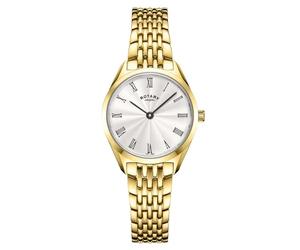 Rotary Women's Ultra Slim Watch with Stainless Steel Strap & Deployment Clasp LB08013/01 (Gold)