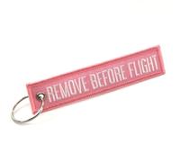 Rotary13B1 REMOVE BEFORE FLIGHT Keychain - Jet Tag Key Chain PINK with white Letters 1 inch x 5 inches -100% Embroidered (1)