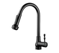 Rotatable Brass Kitchen Faucet with PullDown Spray Hot & Cold Single Hole Sink Mixer Modern Black Finish (Drawing)