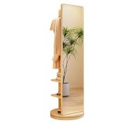 Rotatable Full Length Mirror, 360° Rotatable Wood Full Body Mirror with Coat Rack, 2-in-1 Floor Mirrors and Coat Rack, For Bedroom, Living Room, Roller Version