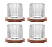 Rotatable Old Fashioned Crystal Whiskey Glass Set of 4, 275ml/10oz, With Wood Coaster - Thickened for Rum, Cocktails, Coffee, Milk - Relax and Reduce Stress