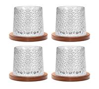 Rotatable Old Fashioned Crystal Whiskey Glass Set of 4, 275ml/10oz, With Wood Coaster - Thickened for Rum, Cocktails, Coffee, Milk - Relax and Reduce Stress