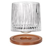 Rotatable Old Fashioned Whiskey Glass, 275ml/10oz Crystal Cup With Wood Coaster - Thickened for Rum, Cocktails, Coffee, Milk - Stress-Reducing Design - 1 Piece