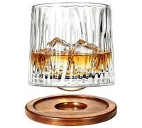 Rotatable Old Fashioned Whiskey Glass, 275ml/10oz Crystal Cup With Wood Coaster - Thickened for Rum, Cocktails, Coffee, Milk - Stress-Reducing Design - 1 Piece