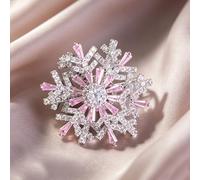 Rotatable Snowflake Brooch, Clear & Pink CZ Crystal Brooches for Women Men | Rotatable snowflake-style design,inlaid with sparkling CZ,ideal for coats,suits,scarves for daily and occasion outfits.
